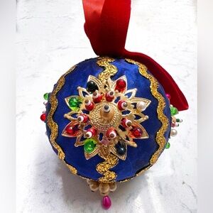 Vintage Jeweled Satin Ornament – 1960s/70s Mid-Century Christmas Decor